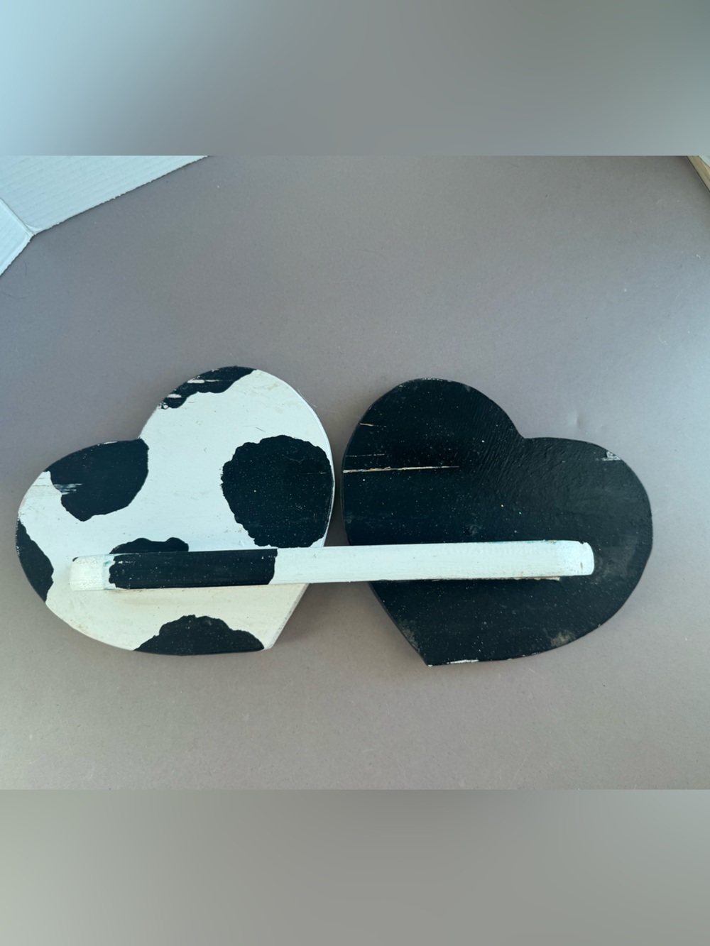 Handcrafted Double Heart Wall Shelf- Black & White